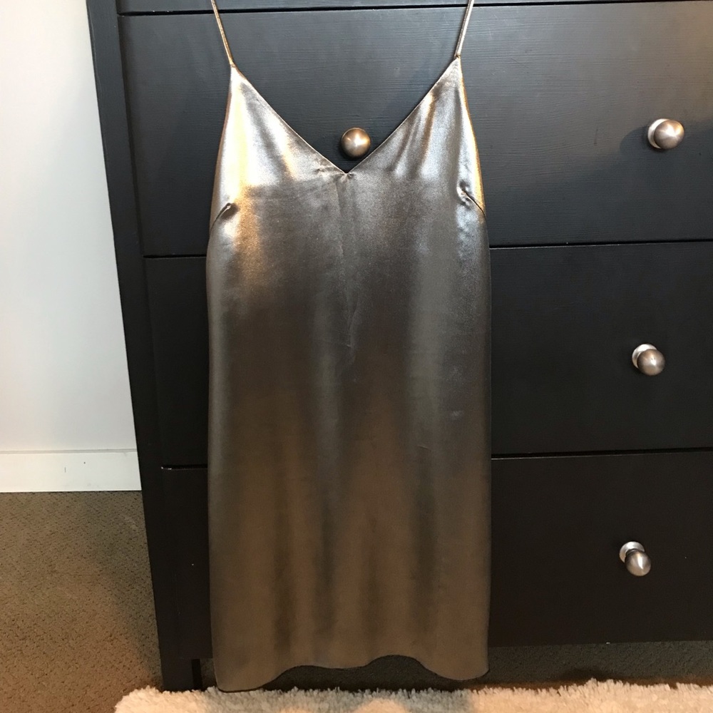 Aritzia metallic silver slip dress